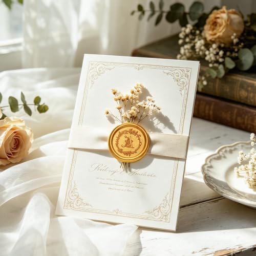 50Pcs Gold Wax Seal Stickers Letter A Self-Adhesive Wax Stickers - color: A