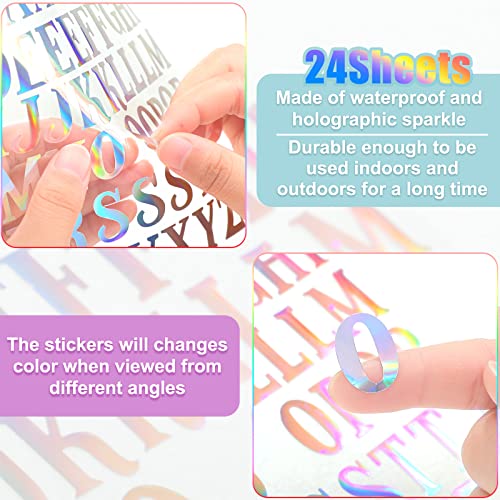 2160 Pieces 24 Sheets Holographic Laser Letter Stickers, Shining Colors | Glitter Self Adhesive Stickers, Shiny Alphabet DIY Small Vinyl Decorative Decals, for Cups Scrapbooks Window Door Cars - color: Shining Colors