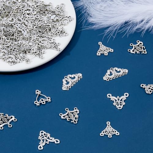 SUPERFINDINGS 120Pcs 6 Styles Antique Silver Chandelier Component Links Charm Alloy Necklace Earrings Connector Charms Tibetan Teardrop Connector Charms for Jewelry Making Necklace Pendants