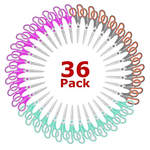 iBayam 36-Pack 8" Heavy Duty Scissors, Sharp Comfort-Grip, Left/Right Hand | Ultra-sharp 2.5mm steel blades, 100,000+ cut durability, comfort-grip handles — perfect for home, school, office & crafts. - color: Mint, Grey, Purple, size: 36-Pack