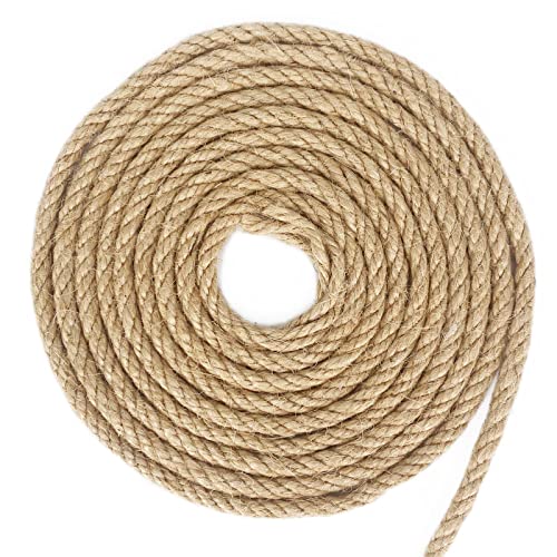 Leecogo 1/4 inch(6mm) Jute Rope, 164 Feet Heavy Duty and Thick Twine Rope for Cat Scratcher Post Tree,Gardening, Crafting, Packing, Bundling and Home Decor - size: 6mm