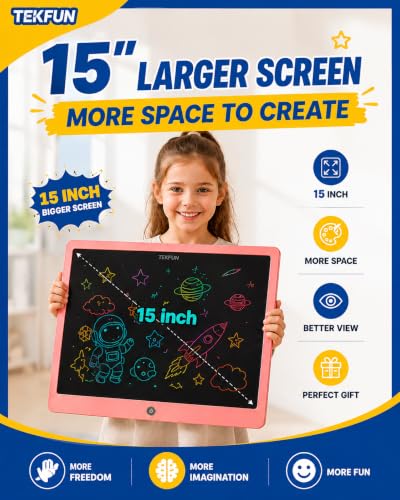 TEKFUN 15 Inch LCD Writing Tablet for Girls Ages 3–12, Large Drawing Tablet for Kids, Screen-Free Writing Pad for Learning Quiet Time, Creative Christmas Gift for 3 4 5 6 7 8 Year Old Girl (Pink) - color: Pink, size: 15 Inch