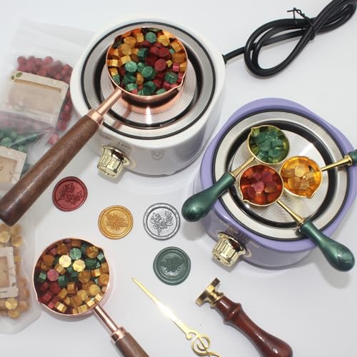 Electric Wax Seal Warmer and Spoon Kit with 80ml Spoon, Non-Stick Sealing Wax Spoon for Fast Melting Beads and Sticks - Sealing Melting Furnace Set for Stamp Seals Craft, White