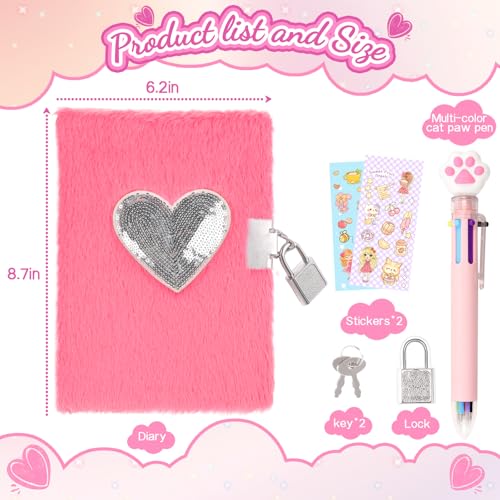 Heart Diary with Lock, Secret Journal Gift for Girls Ages 8-10, Pen & Stickers - style: Sequin Heart