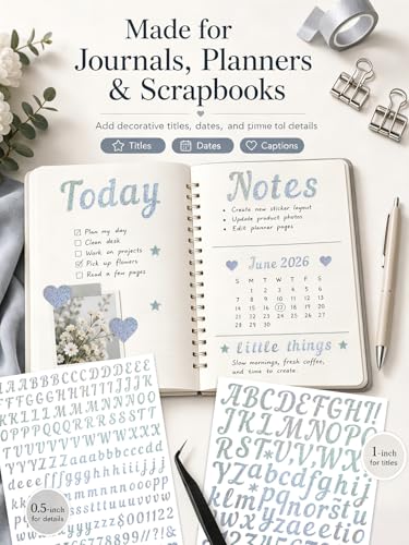 Silver Letter Stickers 0.5 Inch & 1 Inch, 15 Sheets Vinyl Cursive Silver Alphabet Number Stickers, Faux Glitter Silver Script Letter Sticker for Cards Envelopes Gift Wrap Invitations Planner Craft DIY - style: Silver Script 0.5" & 1" - 15 Sheets