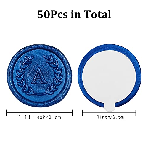 50Pcs Blue Letter A Adhesive Wax Seal Stickers, Hand-Made, No Need Seal Stamp, Tear and Use Wax Stickers for Wedding Invitations, Envelopes, Christmas Gift - color: Blue, size: A