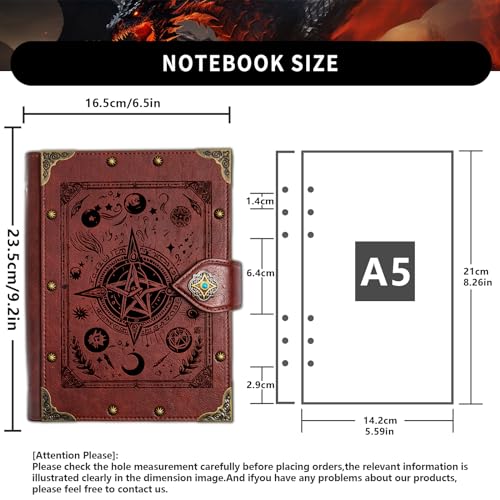 DUROTAN Journal Notebook Travel Refillable Unique A5 Binder 400 Page - color: 8-Red-Fantasy