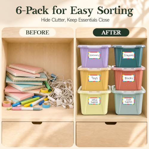 GAMENOTE 6 Qt Storage Bins with Lids, Morandi 6 Pack, Stackable Boxes - color: Morandi