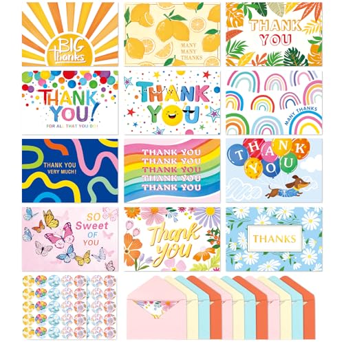 Thank You Cards 48 Bulk with Envelopes & Stickers 10x15cm for Kids Friends - color: Thank you 2