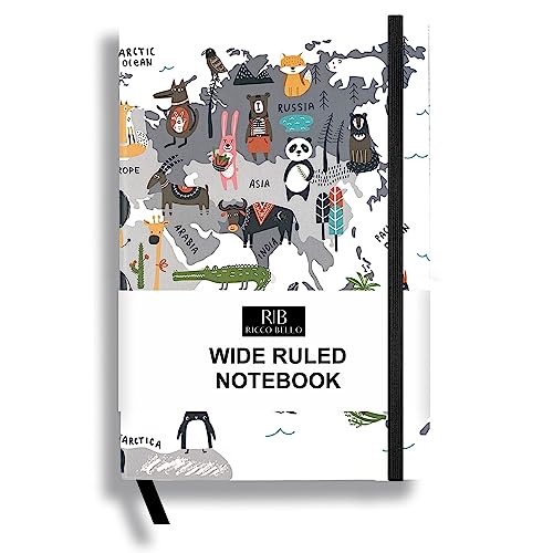 RICCO BELLO Wide Ruled Hardcover Diary Journal, Animal World - color: Animal World