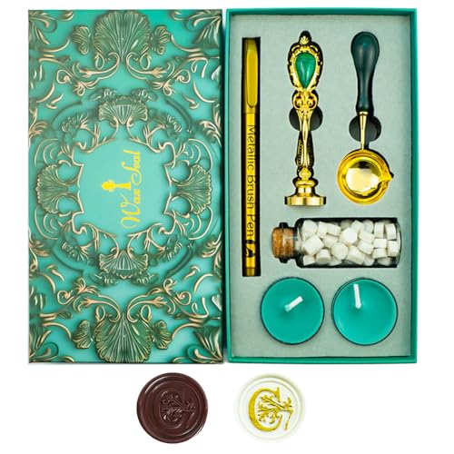 Letter Wax Seal Stamp, Ioggtser Alphabet C Wax Seal Stamp Set Including 1Pcs Copper Head with Iron Handle, 60 Pcs Wax Seal Beads, 1Pcs Wooden Melting Spoon, 2Pcs Candles, 1Pcs Wax Seal Pen - style: Letter C set