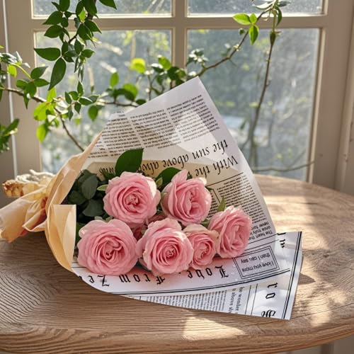 WRAPAHOLIC 20 Sheets Reversible Flower Wrapping Paper - 22 x 22 inch Lettering and Champagne Water-Resistant Floral Bouquet Wrapping Paper, Florist Supplies Packaging Paper for Wedding Gift DIY - color: Lettering - Champagne