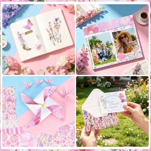 Konsait 36 Sheets Flower Scrapbook Paper 6x6, Single Sided Watercolor Rose Patterned Paper Pink Floral Decorative Cardstock Pad Origami Papers for Card Making Romantic Scrapbook Supplies
