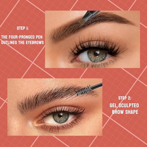 2-In-1 Brow Pen,4-Tip & Gel,Sets Brows,Liner,Beard,Hairline(1# Light Brown) - color: 1#Light Brown