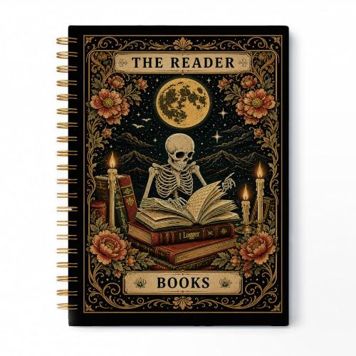 Gothic Skeleton Book Reader Spiral Notebook 5.5x8.3 Inch | Dark Academia Skull Reading Hardcover Lined Notebook Journal,Book Lover Gifts for Women - color: pattern-9