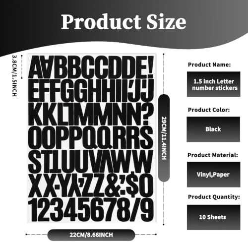 1.5 Inch Letter Stickers, Alphabet Number Symbol Stickers - 10 Sheets Black