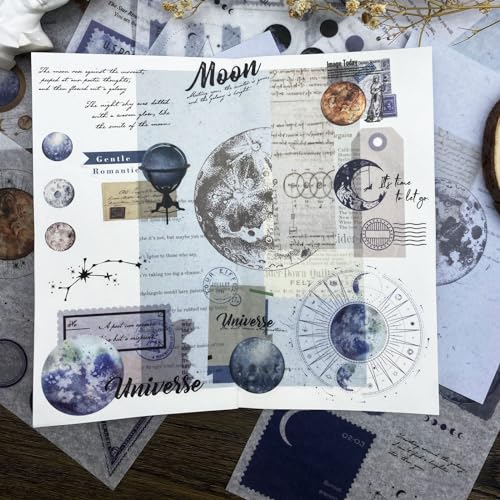 Aesthetic Planet Vintage Washi Stickers - 180pcs Ephemera Sticker Book for Scrapbooking, Journaling & Junk Journal Supplies - color: Planet
