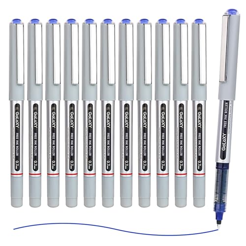 EYEYE Blue Rollerball Pens 12 Pack 0.7mm Medium Point Fine Tip Smooth Writing Pens Quick Dry Liquid Ink Pens for Journaling Note Taking Office School Supplies - color: Blue, size: 0.7mm