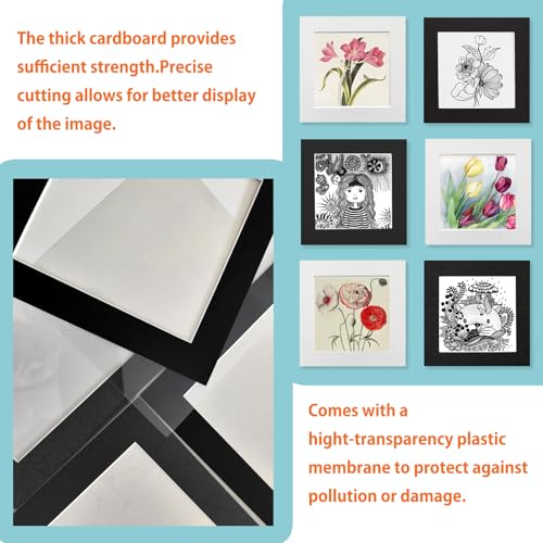 6-Pack Black Cardboard Photo Frames, 15x15cm with Acrylic Adhesive for Smooth Walls – Easy to Mount & Remove, Includes Dust Cover - color: Black, size: Square 6" x 6"