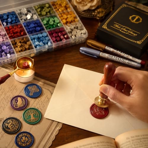 SWANGSA Celtic Wax Seal Stamp Kit with Sealing Wax Beads | Wax Stamp Seal Kit for Wedding Invitations, Envelopes, Snail Mails, Wine Packages, Christmas Cards, Gift Wraps - color: Celtic