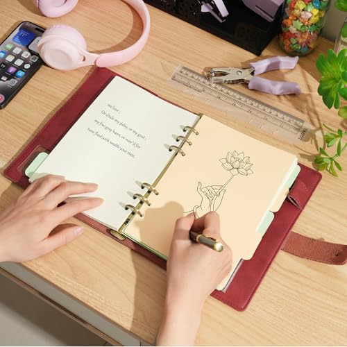 WONDERPOOL Leather Journal Dotted Paper Refillable Writing Binder Notebook - Leather Spiral Diary with Inner Organizer Pockets for Man and Woman (Wine red, A5) - color: Wine red, size: A5
