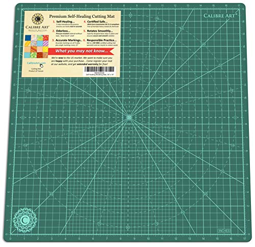 Calibre Art Rotating Self Healing Cutting Mat 18x18 (17" Grid), Quilting | Perfect for Quilting & Art Projects. Smooth, Non-detachable Rotation, Warp-Proof & Odorless, EN 71-3 Certified.