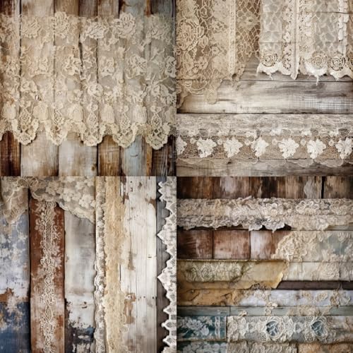 Vintage Lace & Wood Scrapbook Paper Pad 6x6, Single-Sided, 12 Designs, 24 Sheets, DIY Crafts, Scrapbooking Supplies - color: 6x6 Lace & Wood