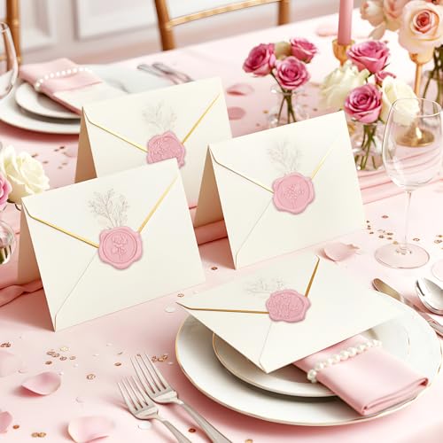 60 Pcs Wax Seal Stickers, Blush Pink, 4 Flower Styles - color: 4 Flower Styles- Blush Pink