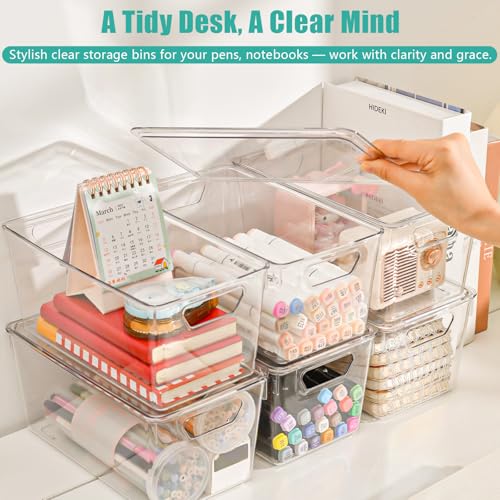 6 Pack Small Clear Storage Bins with Lids, Acrylic Arts and Craft Storage Containers, Stackable Clear Plastic Craft Storage Bins with Handles for Classroom Storage Organization,Kitchen, Fridge, Office - color: Small
