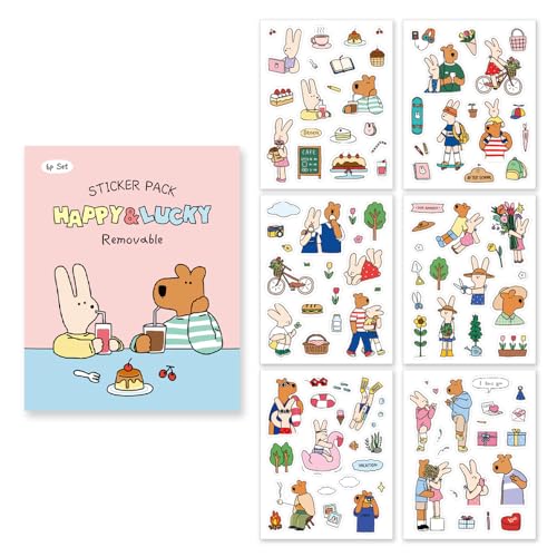 Happy&Lucky Removable Sticker 6P Set - color: Happy&lucky 6p
