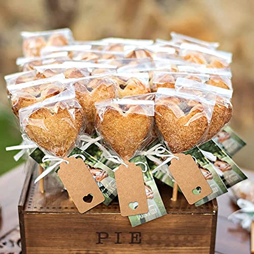 G2PLUS 100PCS Blank Gift Tags with String, Kraft Paper Hangtags, 3.7x1.8 in - style: Hollow Heart Brown