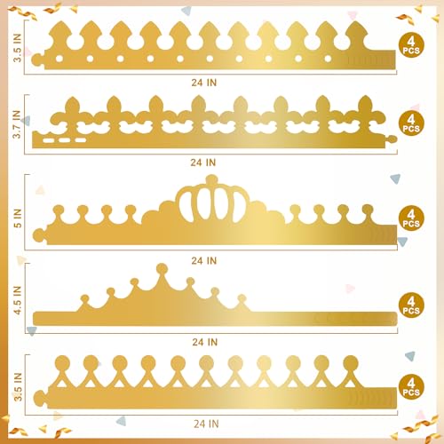Gold Paper Crowns, Diy Birthday King Crowns Craft to Decorate, Paper Prince Princess Crown Hats for School Classroom - style: 33 (20 Crowns+13 Sticker Gems)