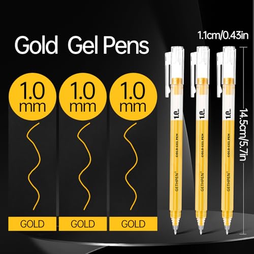 GETHPEN Gold Gel Pen Set, Opaque Archival Ink 1mm for Black Paper Drawing | Archival Opaque Gold Gel Ink Pens, Fine Point, for Artists, Black Paper Drawing, Sketching, Illustration, Card Making, 3 Pack - size: 1 Count (Pack of 3), style: 3 Pack Gold