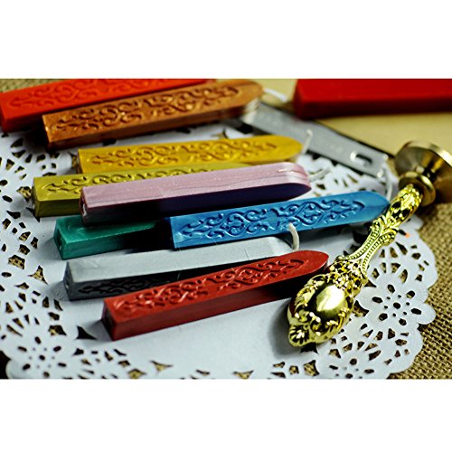 Yoption 10Pcs Multi-Color Sealing Wax Sticks with Wicks for Wax Seal Stamp | Embossed Pattern Wax Sticks for Wedding Invitation, Christmas Card, Envelope, Snail Mail, Wine Package, Gift Wrapping - color: 10 Colors
