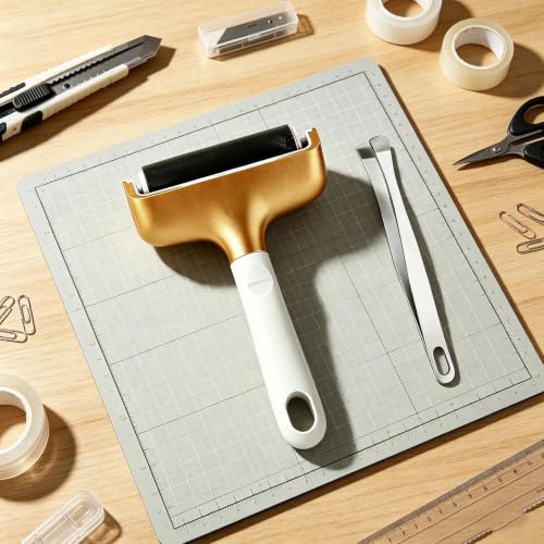 Corey-z Brayer Roller & Tweezers Set for Cricut/Silhouette/Brother – Crafting Tools for Vinyl, HTV, Fabric, and Printmaking – Durable Silicone Roller & Steel Tweezers