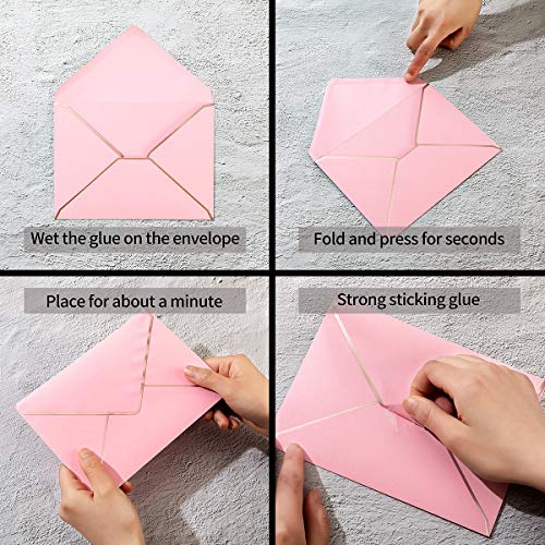 50 Pack A7 Envelopes Pink 5 x 7 with Gold Border | Self-Adhesive, V Flap, For Wedding, Graduation, Baby Shower, Parties, Invitations - color: Pink/Rose Gold, size: A7 (5.32x7.28)