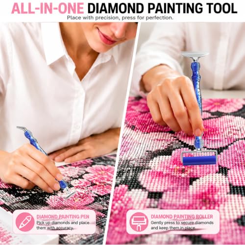 Diamond Painting Pens Kit, with Stainless Steel Elbow,1,2,4,8 Screw Tip Multiplacer Nibs Roller Tool, Diamond Art Tray with Lid, Tweezers, Putty Wax, Rhinestone Picker Tool for Adults (Dark Blue) - color: Dark Blue