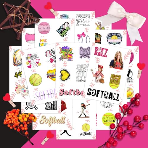 100Pcs Softball Stickers for Girls for Water Bottle and Laptop - Softball Party Favors & Decorations, Waterproof Vinyl Decals, Sports and Athlete Stickers, Gifts for Women & Men - color: Softball Stickers for Girls