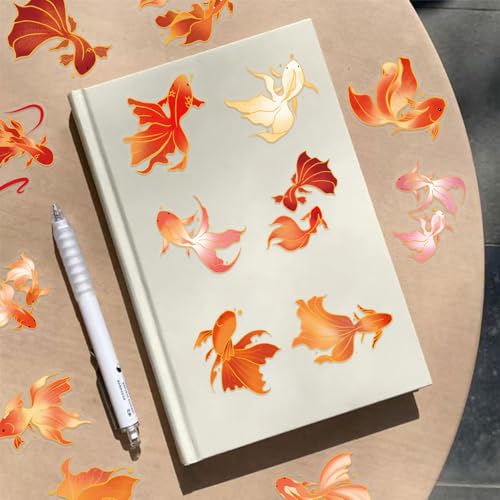 50 Pcs Gold Foil Koi Fish Stickers Waterproof for Water Bottles | Graffiti art vinyl decals with shimmering gold koi designs. Great for hydro flasks,phones, travel cases, skateboards - style: Gold Foil Koi Fish