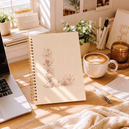 JKMBN Floral Monogram L Hardcover Spiral Notebook for Women, 5.5 x 8.3 - color: L