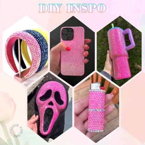 BELLEBOOST 36000Pcs Hot Pink AB Rhinestones Bedazzling Kit - color: Hot Pink AB 2-6mm, size: Large Pack with Glue