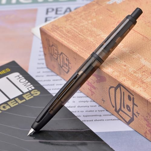 Jinhao 20 Press Fountain Pen, Transparent Black Retractable Fine Nib with Ink Converter Set (Black Clip) - color: Transparent Black (Black Clip), style: Fine