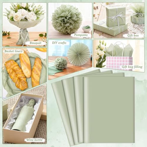 woric 160 Sheets Sage Green Tissue Paper for Gift Bags 20 X 14 Inches | Wrapping Tissue Paper Bulk for DIY Crafts Gift Packaging Weddings Bridal Shower Baby Shower Back To School Decorations - color: Sage Green