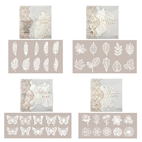 40 PCS Scrapbook Supplies Scrapbooking Lace Paper Butterfly Leaves Feather Series Journaling Supplies Craft Decorative Paper for Art Journaling Bullet Junk Journal Planners DIY Paper - color: C
