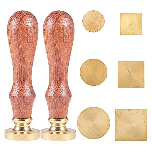 CRASPIRE Blank Wax Seal Stamp Set 6PCS Sealing Solid Brass Stamp Head 20-30.5mm Round Square+2PCS Wood Handle Retro Removable Brass Stamp Kit for Letter Envelope Invitation Wedding Gift Decoration - style: 6Pcs Round Square