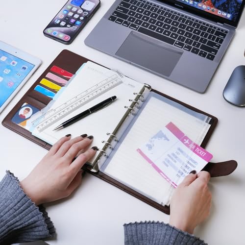 Wason A5 Binder PU Leather Journal Ring Portfolio Lined Notebook Refillable Paper Diary with Removable Clipboard Writing Notepad for Travel Business School Agenda Organizer (Coffee) - color: Coffee