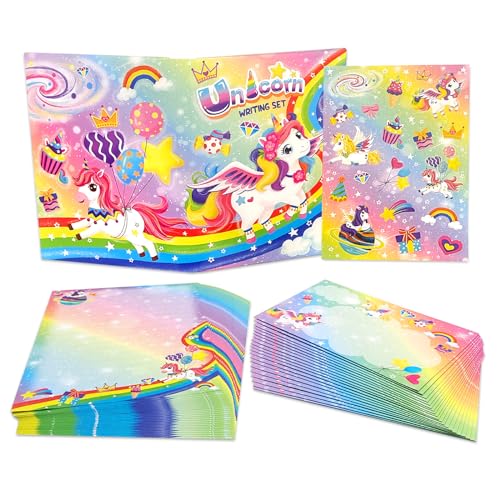 KiDEPOCH Lined Stationary Paper and Envelopes Set for Kids Unicorn Stationary Set with Lined Letter Writing Paper – 30 Sheets + 20 Envelopes, 8.3 x 5.9 Inch of Each Stationary Paper - style: Unicorn
