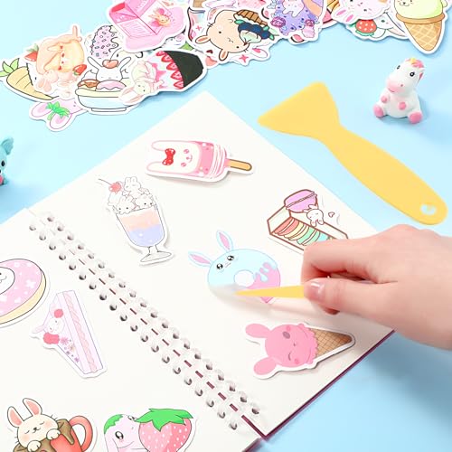 Sabary 4 Pcs Sticker Album A5 Book with Spatula Tweezer, Marble Style - color: Marble Style