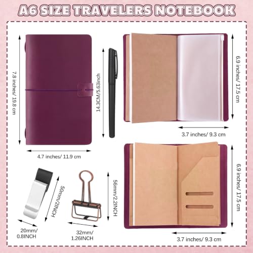 Thenshop Leather Travel Notebook 3 Inserts, Purple, Pocket Size - color: Purple, size: Pocket Size
