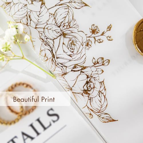 50 Pack Pre-Folded Vellum Jackets for 5x7 Invitations,AZAZA Gorgeous Translucent Invitation Sleeves,115GSM Vellum Jackets 5x7, Wedding Invitation Accessories,for Weddings Birthdays,Golden Roses - color: 50Pack--Real Gold Foil Stamping Roses